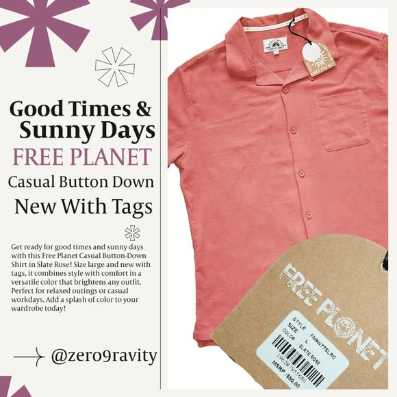 Free Planet Button Down Men's Casual Shirt, NWT Good Times and Sunny Days, shirt - Picture 1 of 7